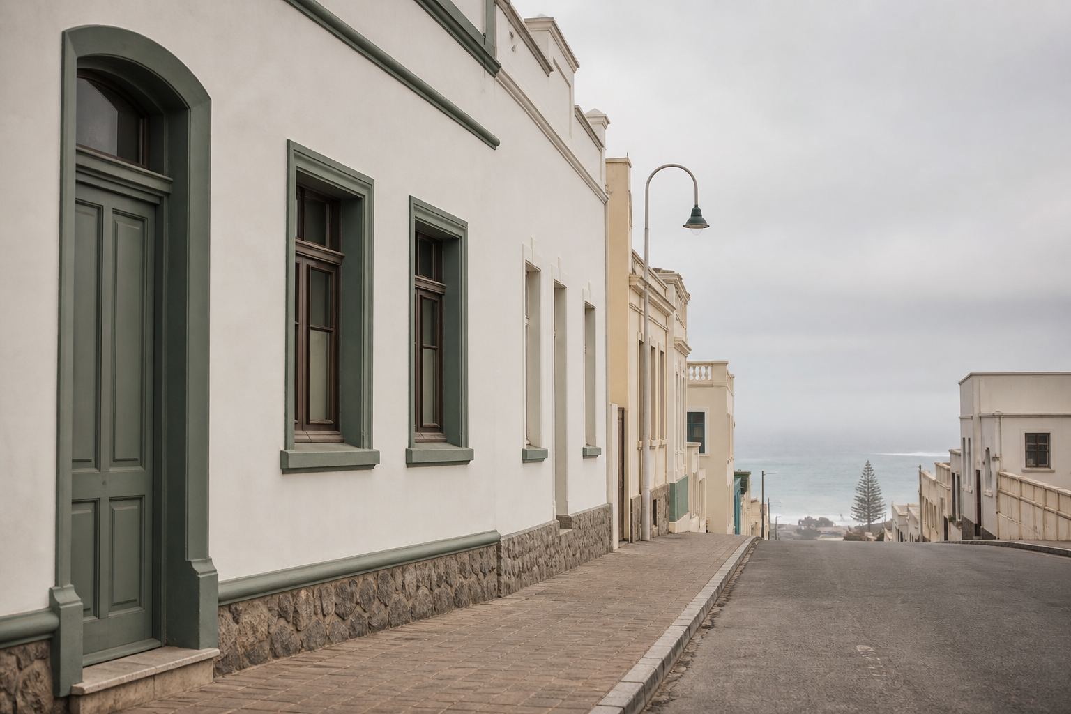 Quiet coastal architecture and Atlantic haze in Swakopmund